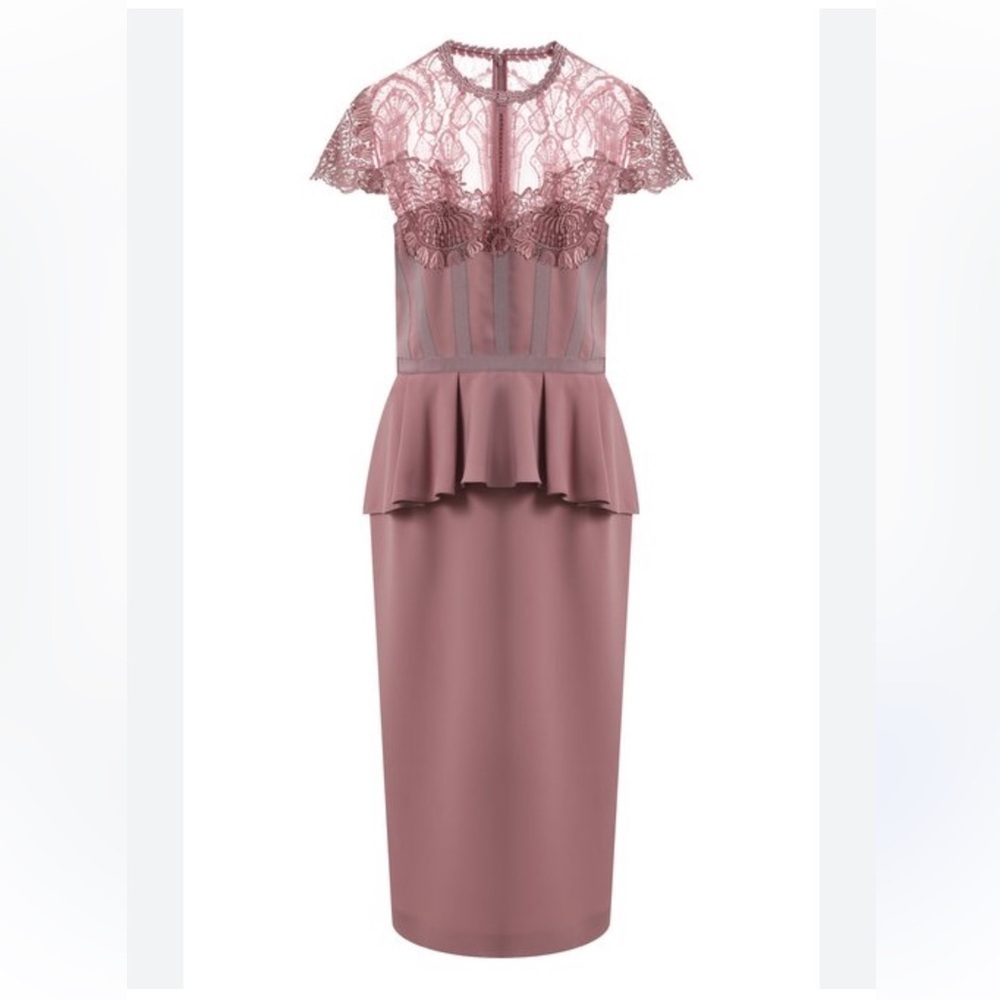 ☀️Zuhair Murad Pink Strapless Peplum Sheath Dress